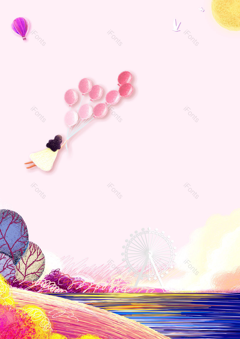 2021年快乐六一儿童节彩色女孩气球创意背景,插画/手绘图,插画/手绘图库,插画/手绘图下载,插画/手绘